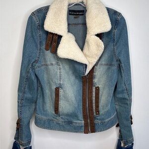 Bianca Nygard blue and White Jean Jacket with Sherpa Collar